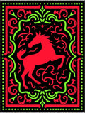 Bold Red Horse Black Ornament Rug
