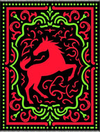 Bold Red Horse Black Ornament Rug