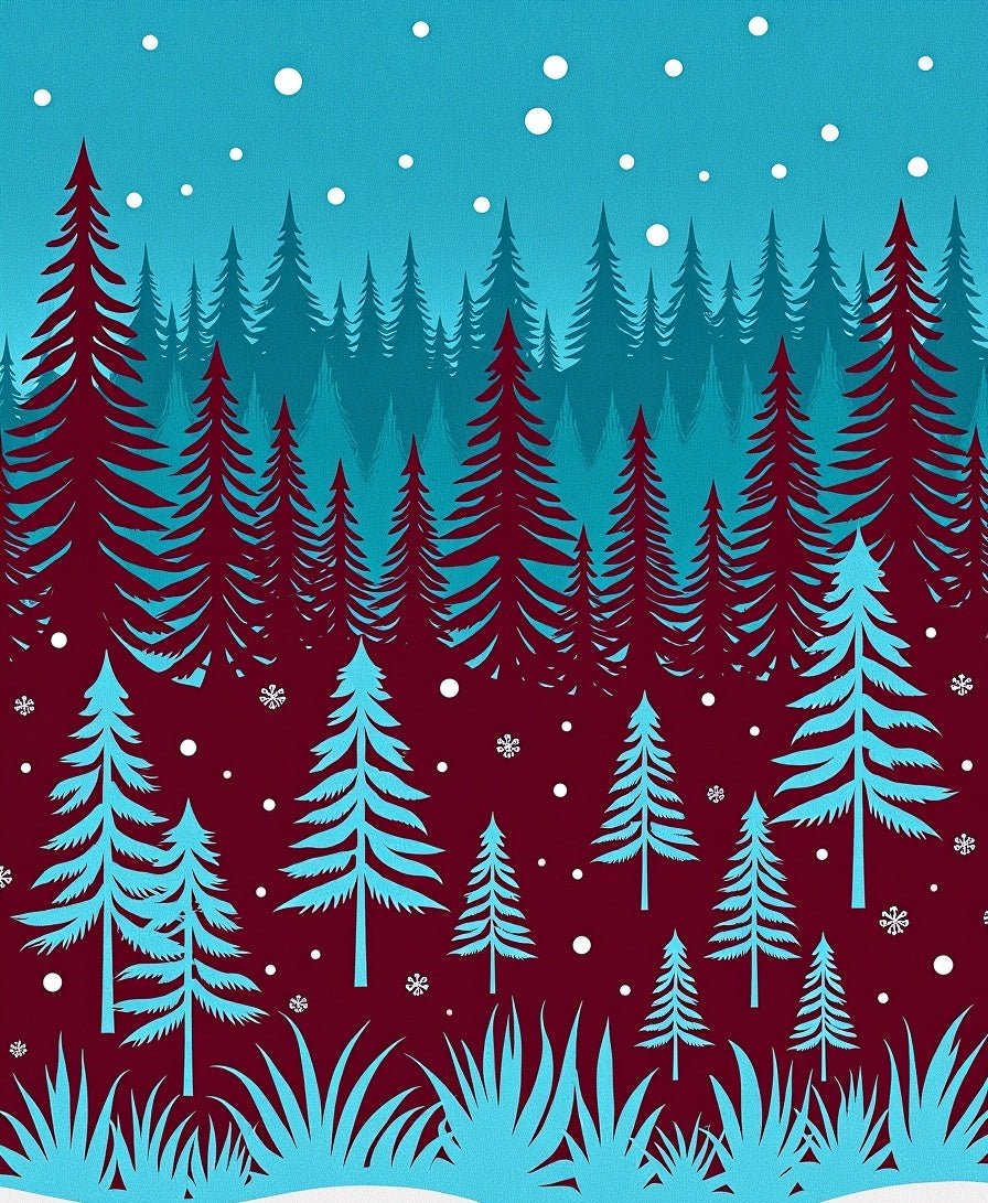 Crimson Teal Winter Forest Snowfall Rug