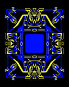 Bold Blue Yellow Abstract Frame Rug
