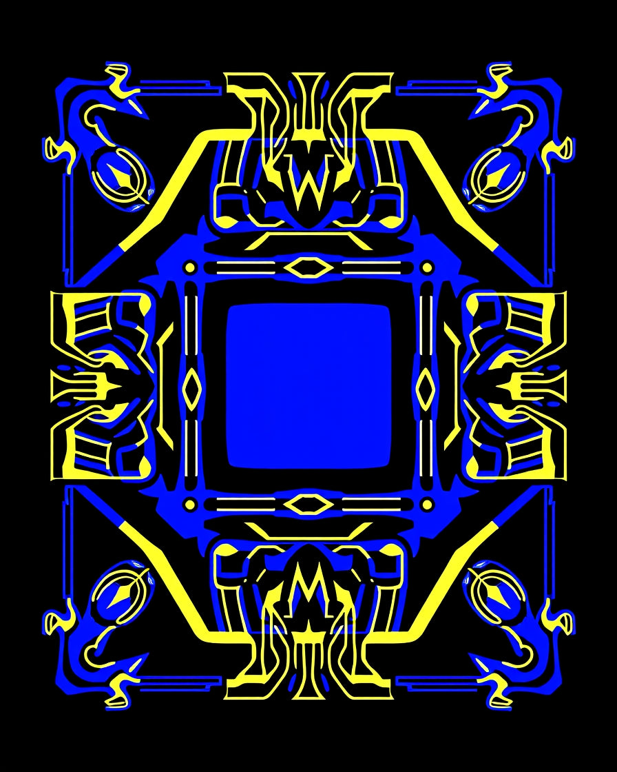 Bold Blue Yellow Abstract Frame Rug