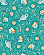 Teal Whimsical Shark Ocean Life Rug
