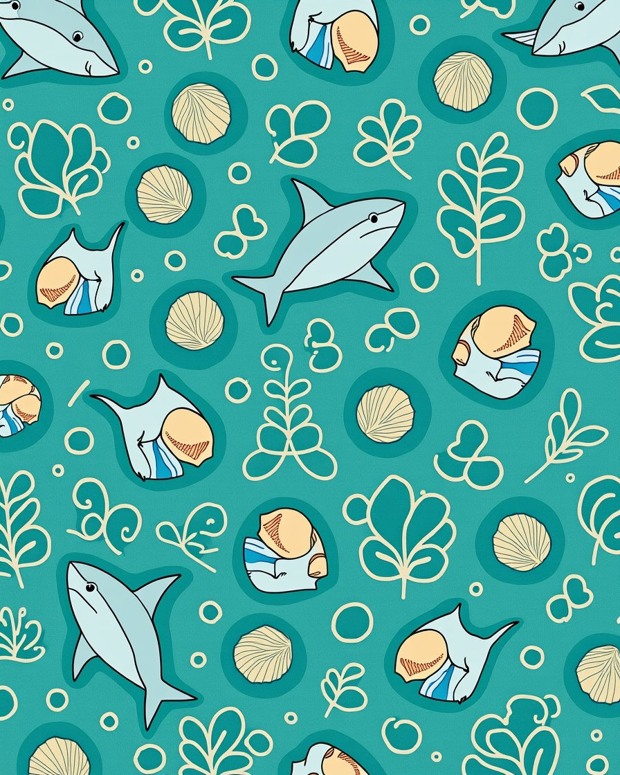 Teal Whimsical Shark Ocean Life Rug