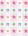 Pastel Pink Gold Star Floral Grid Rug