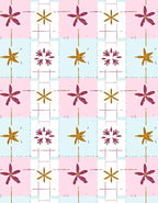 Pastel Pink Gold Star Floral Grid Rug