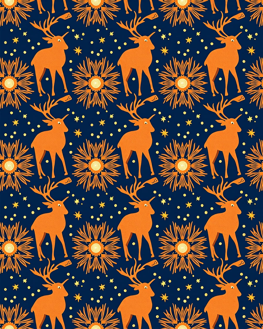 Orange Deer Starry Sky Art Rug