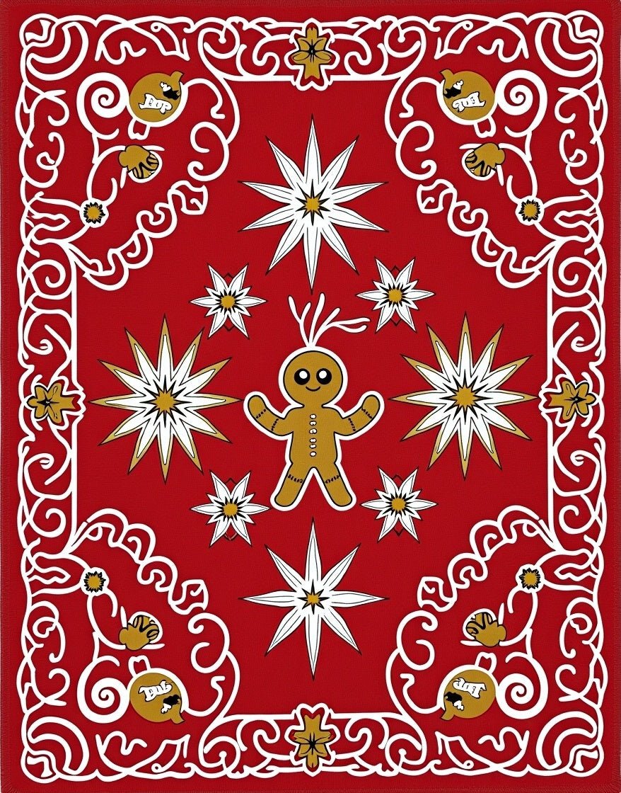 Red Gingerbread Man Starburst Rug