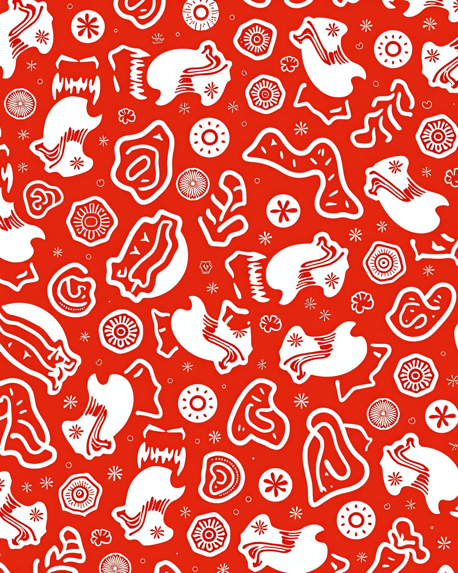 Red White Whimsical Folk Art Rug
