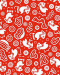 Red White Whimsical Folk Art Rug