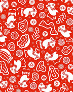 Red White Whimsical Folk Art Rug