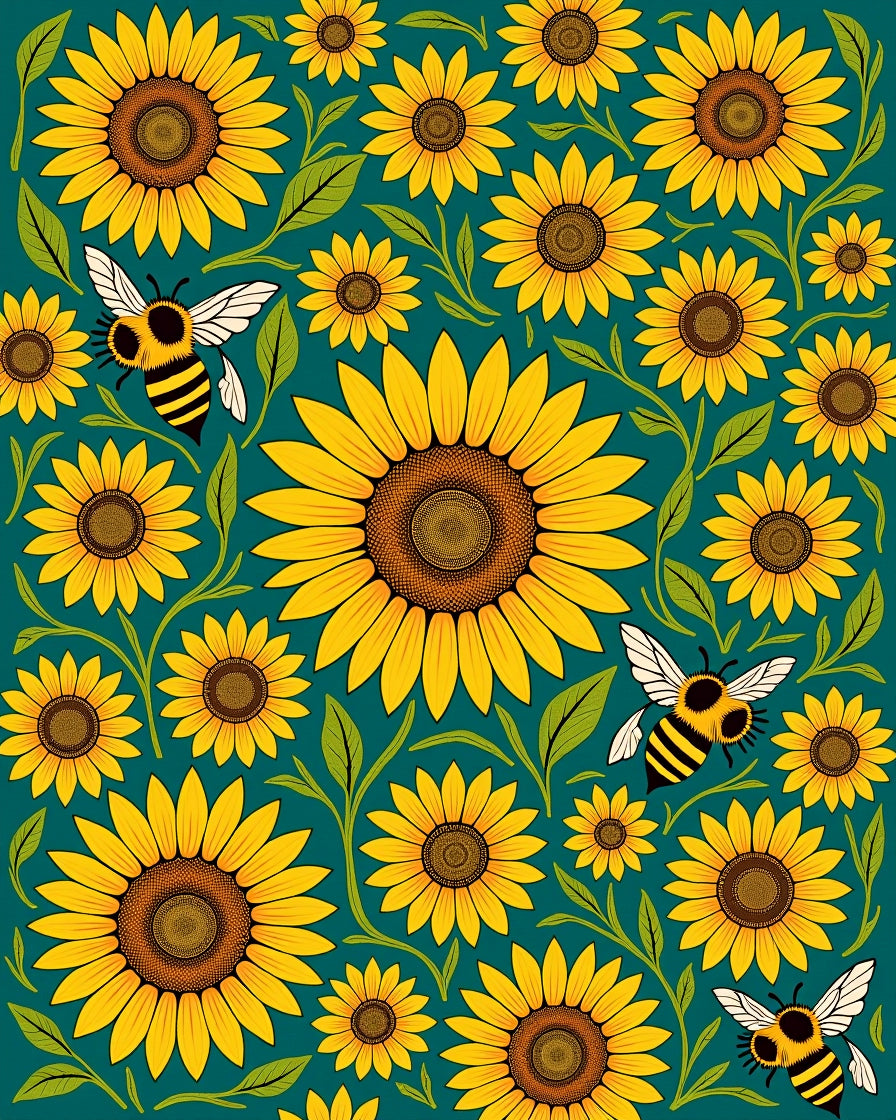 Sunny Yellow Sunflower Bee Garden Rug