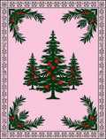 Pink Evergreen Christmas Tree Border Rug