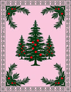 Pink Evergreen Christmas Tree Border Rug