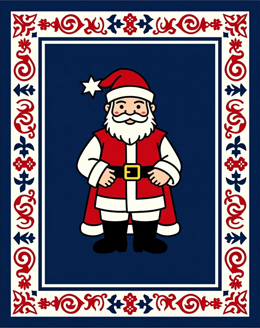 Christmas Santa Claus Red Blue Border Rug