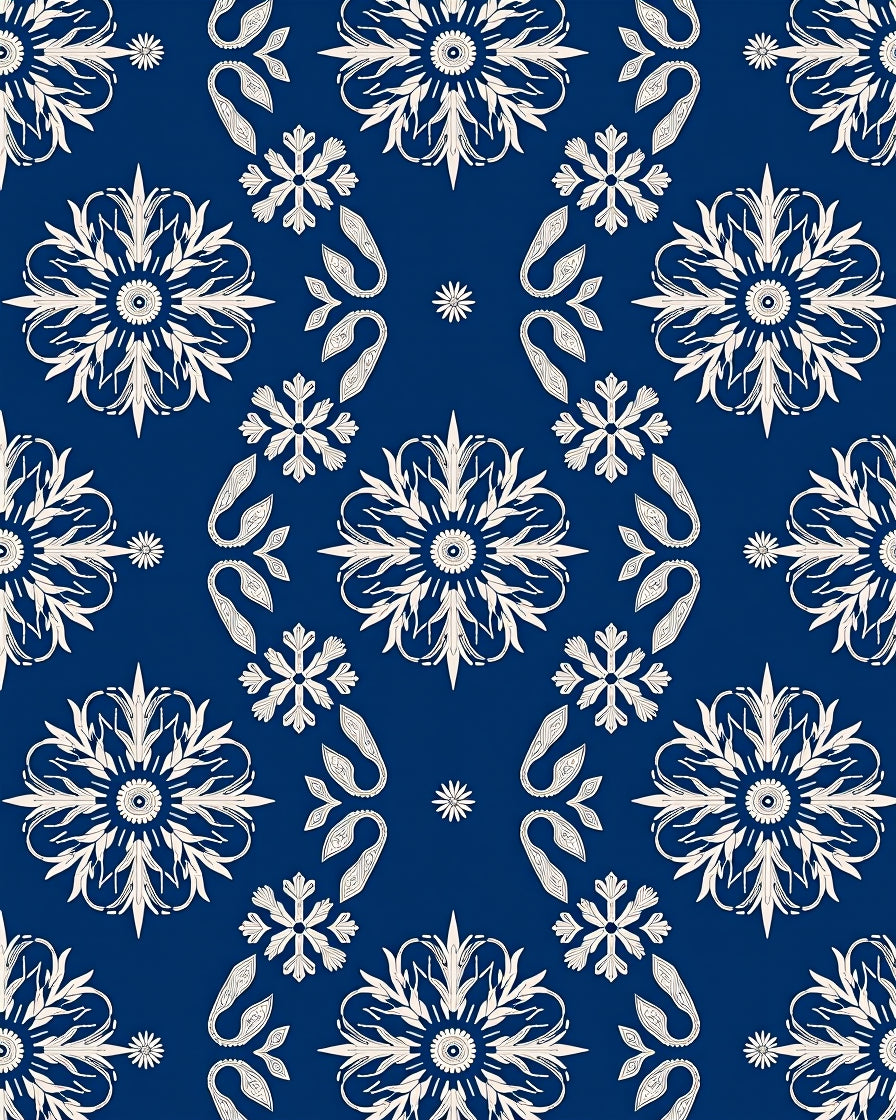 Classic Navy White Floral Medallion Rug