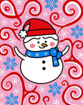 Pink Snowman Red Blue Snowflake Swirls Rug