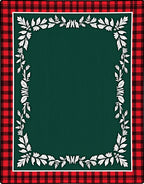 Red Black Plaid Leaf Border Rug