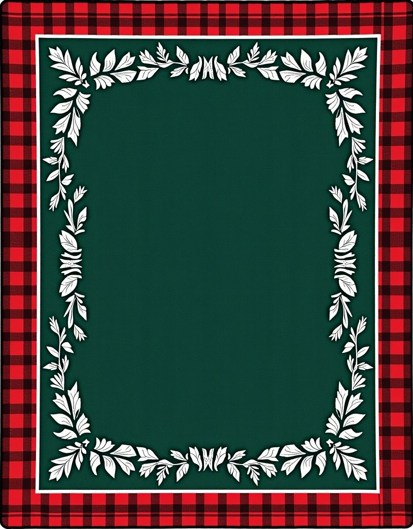 Red Black Plaid Leaf Border Rug
