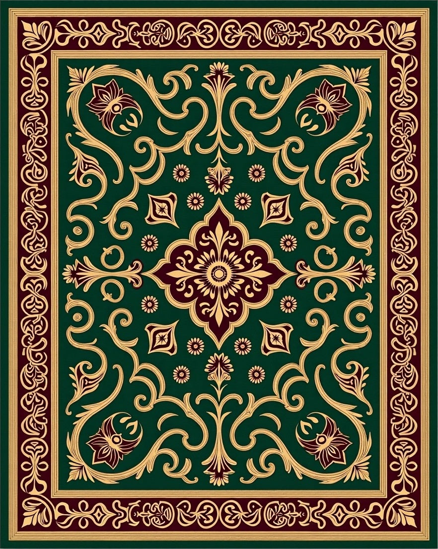 Emerald Red Gold Floral Medallion Rug