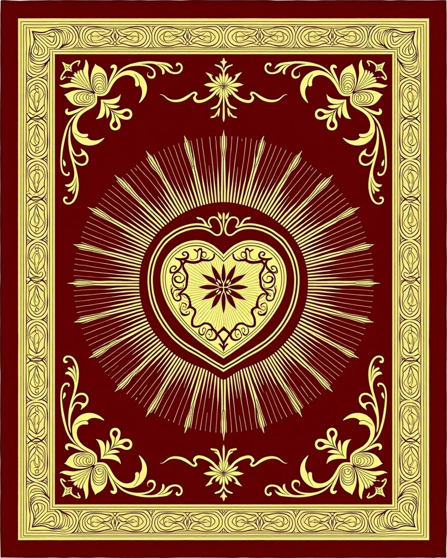 Crimson Gold Heart Burst Emblem Rug