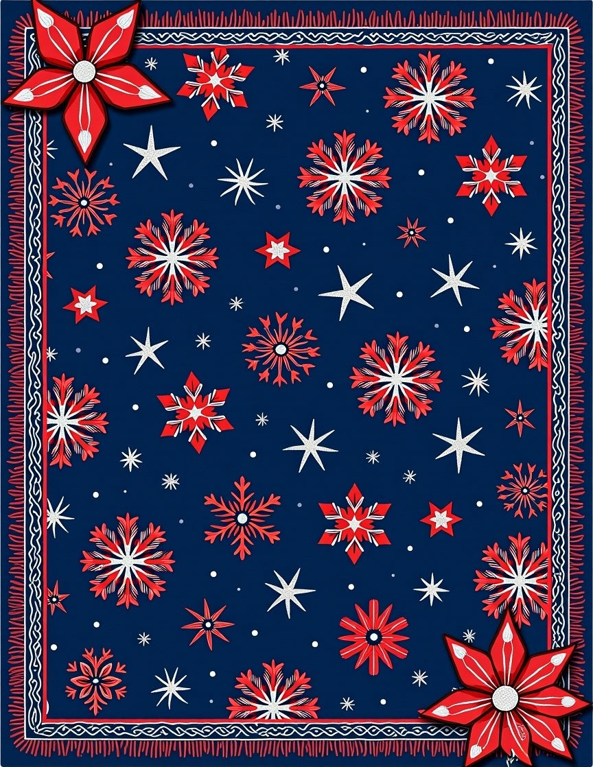Crimson Snowflake Navy Blue Textile Rug