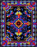 Bold Blue Red Yellow Floral Medallion Rug