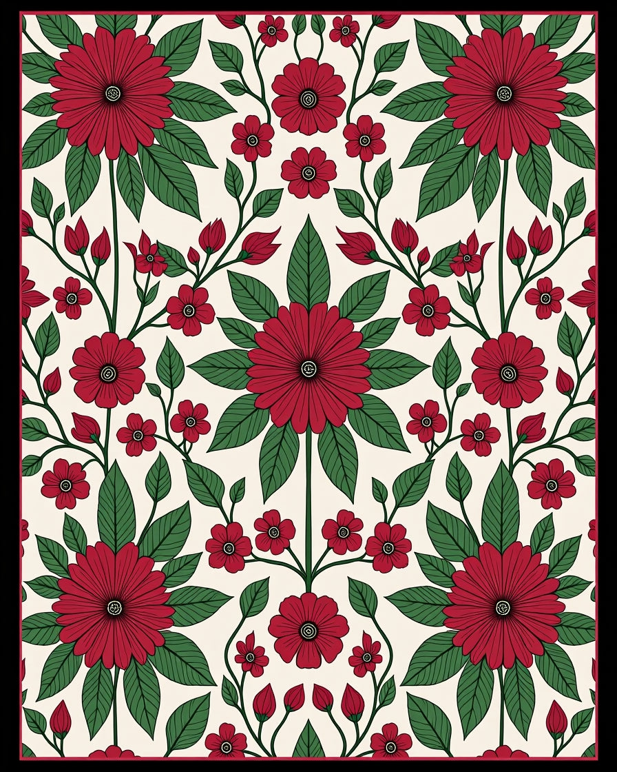 Crimson Floral Vine Art Nouveau Rug