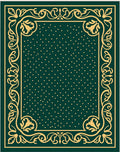 Emerald Green Golden Floral Damask Rug