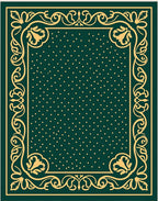 Emerald Green Golden Floral Damask Rug