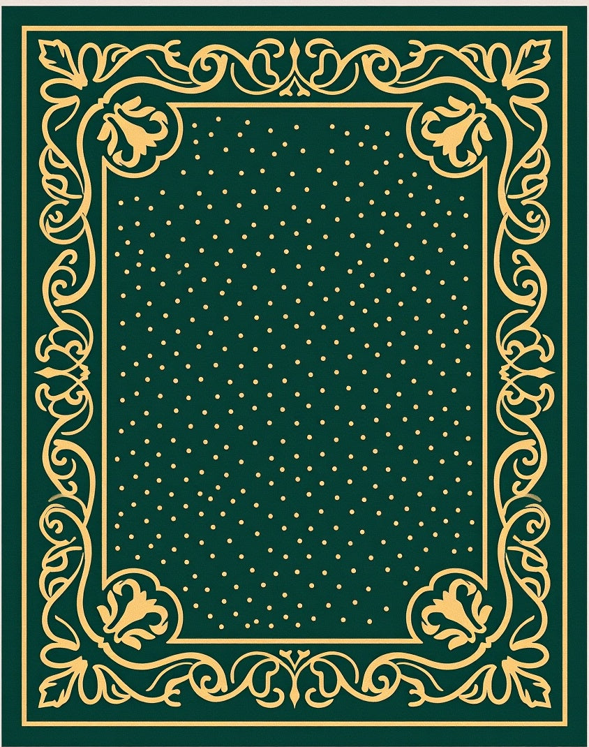 Emerald Green Golden Floral Damask Rug