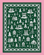 Forest Village Christmas Village Green White Rug