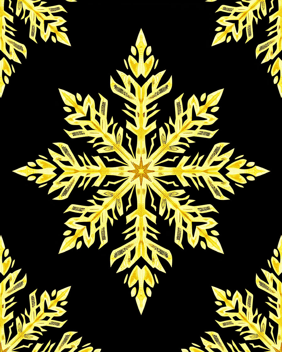 Golden Snowflake Black Background Rug