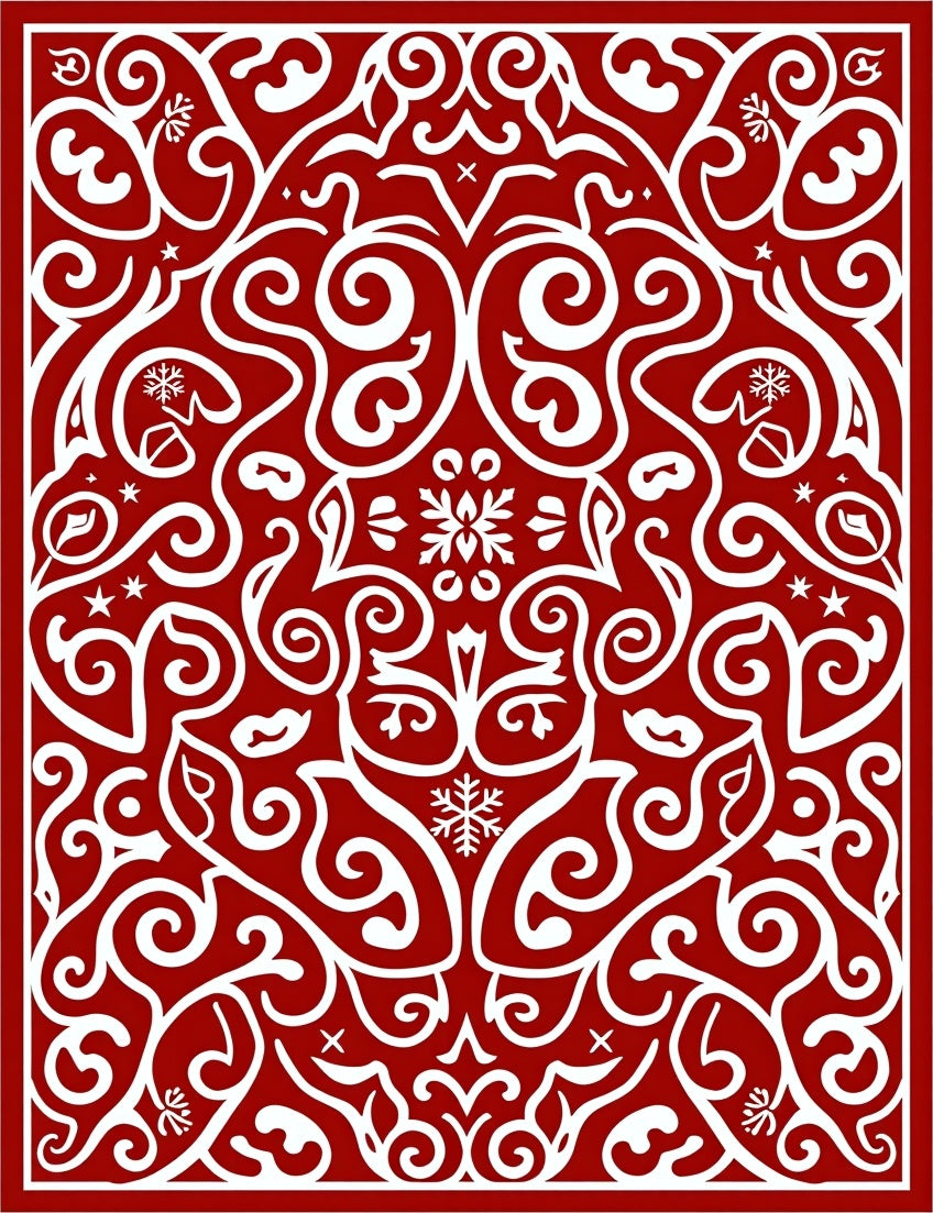 Crimson White Winter Swirl Ornamental Rug