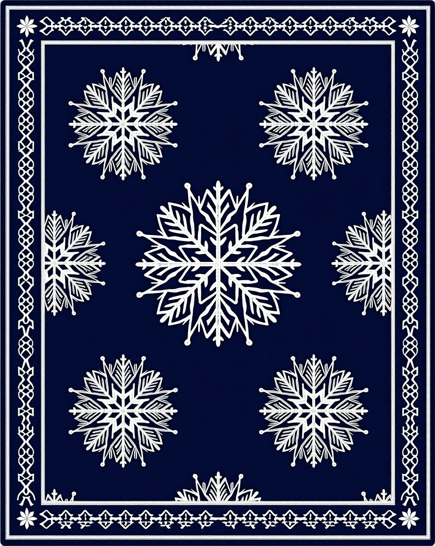 Deep Blue White Snowflake Mandala Runner Rug