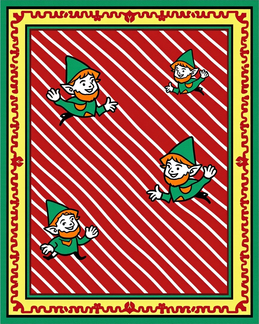 Whimsical Green Elf Red Stripe Rug