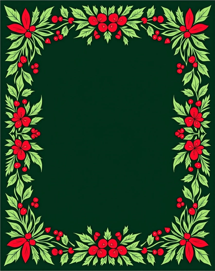 Red Leaf Berry Garland Border Rug