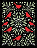 Crimson Birds Whimsical Black Foliage Rug