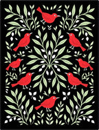 Crimson Birds Whimsical Black Foliage Rug