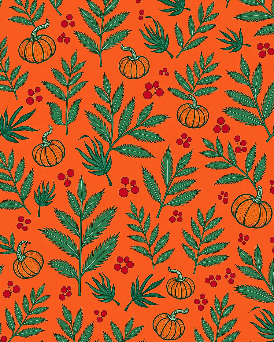 Autumn Orange Pumpkin Leaf Berry Rug
