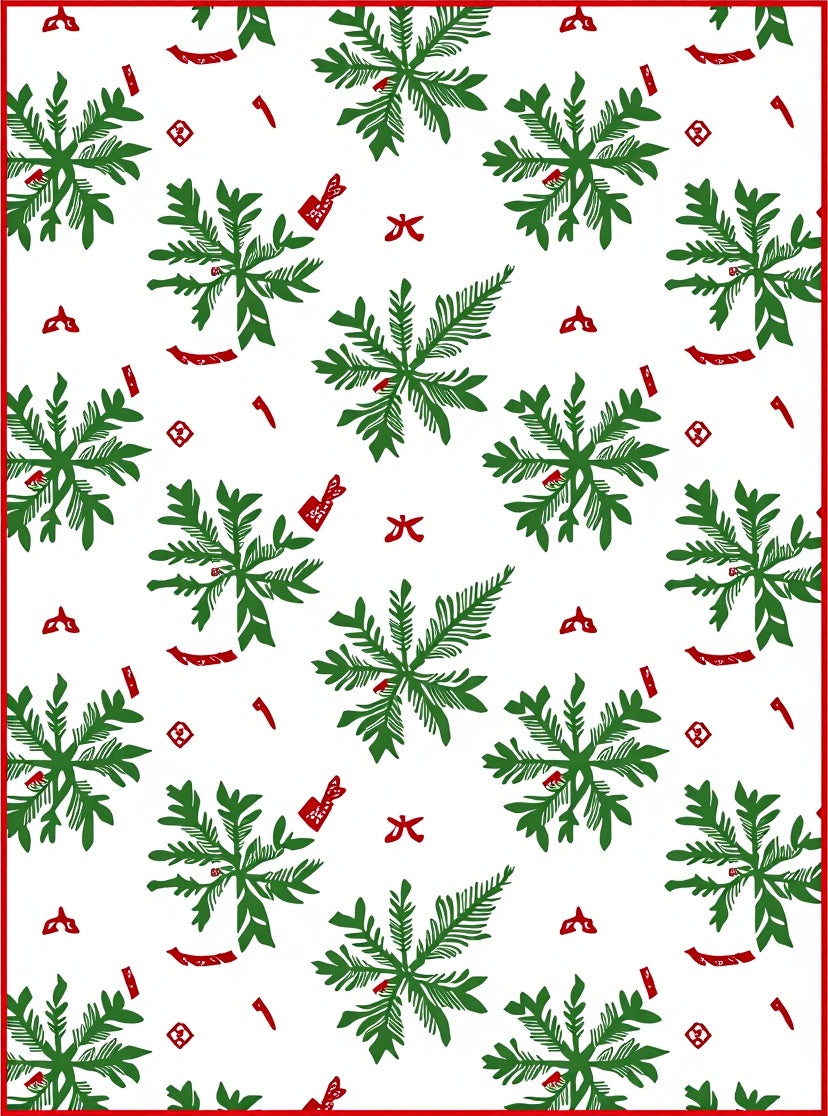Green Snowflake Red Accents Textile Rug