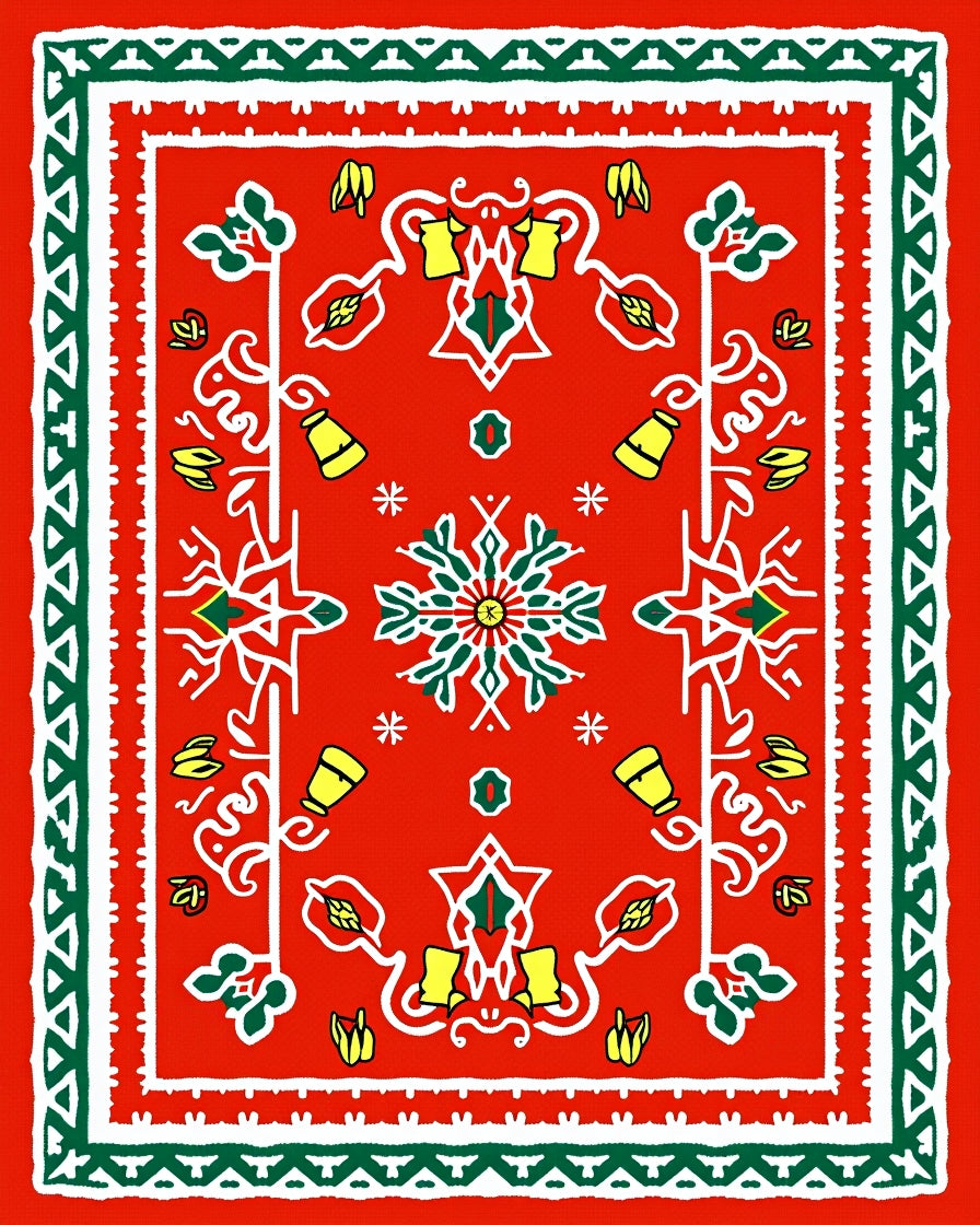 Vibrant Red Festive Floral Medallion Rug
