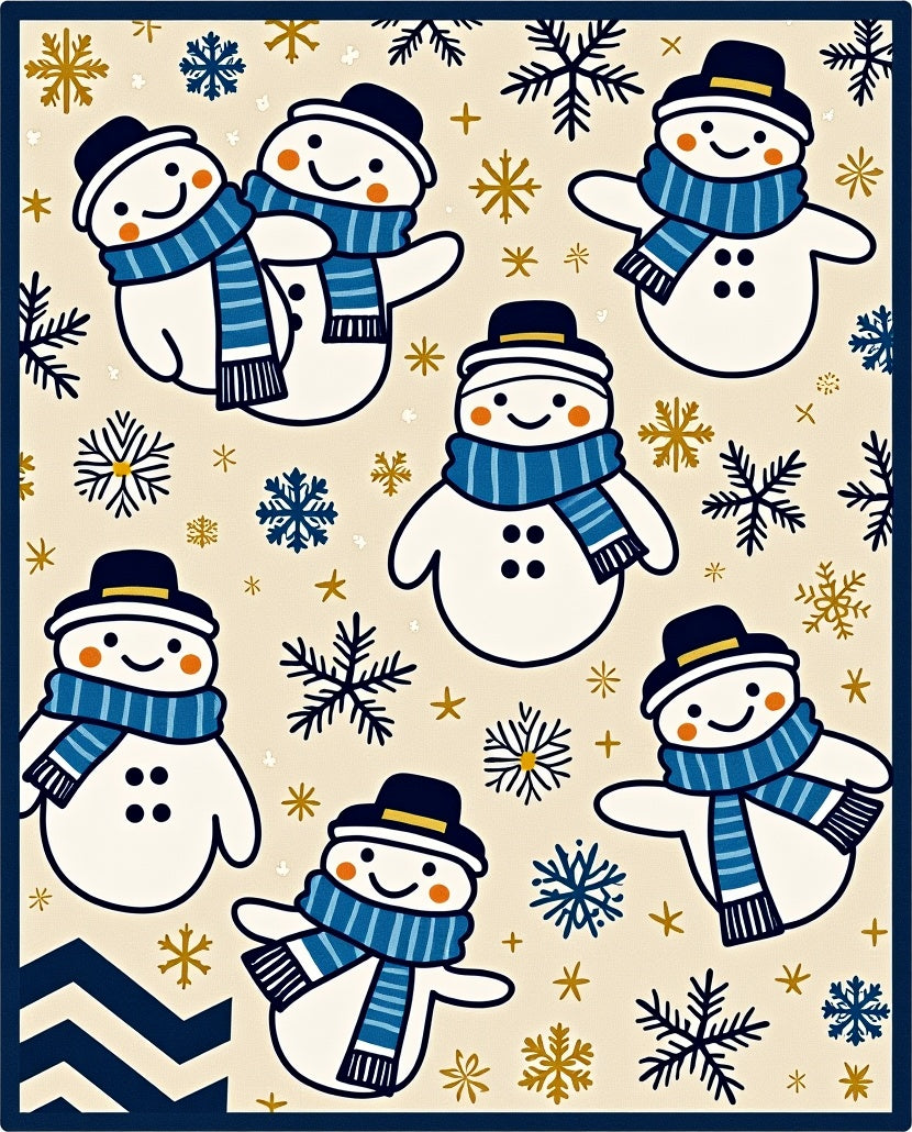 Friendly Snowman Blue Scarf Snowflake Ensemble Rug