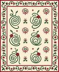 Crimson Green Swirl Floral Border Rug