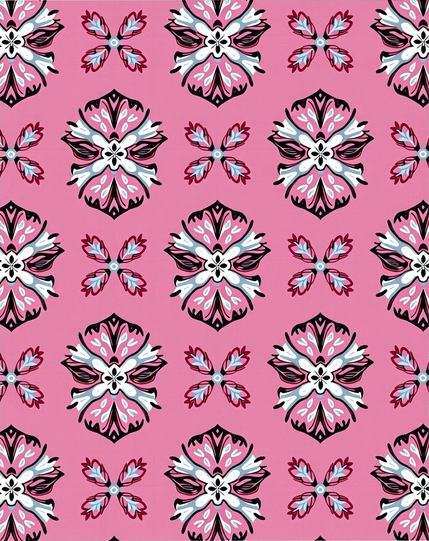 Pink floral medallion with blue accents Rug