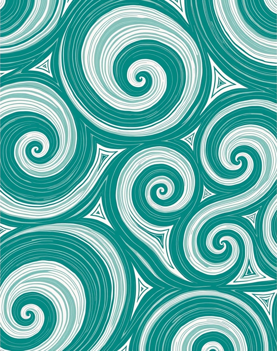 Teal Spiral Wave Swirl Repeat Rug