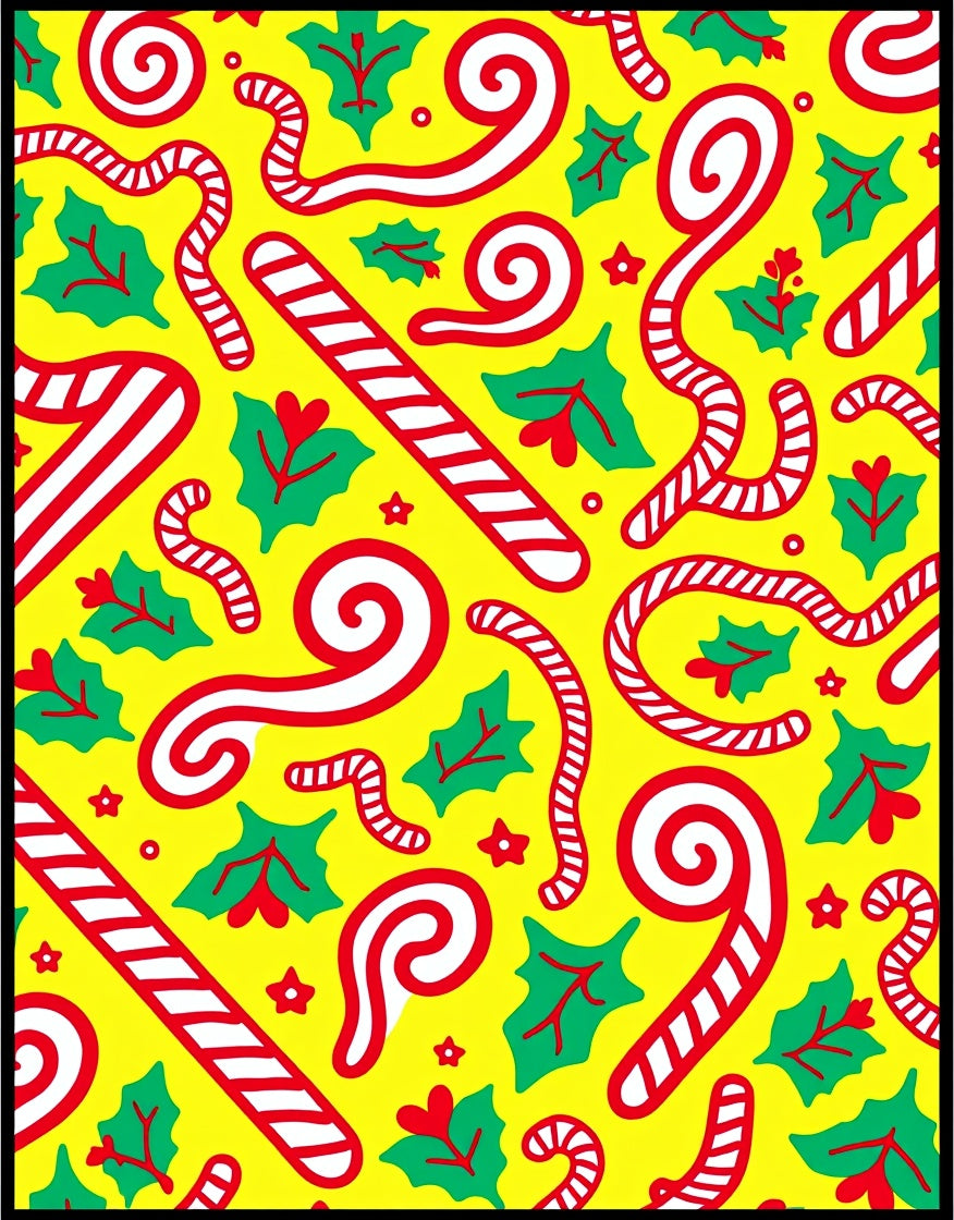 Bright Yellow Candy Cane Holly Swirl Rug