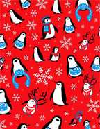 Whimsical Penguin and Reindeer Snowflakes Rug