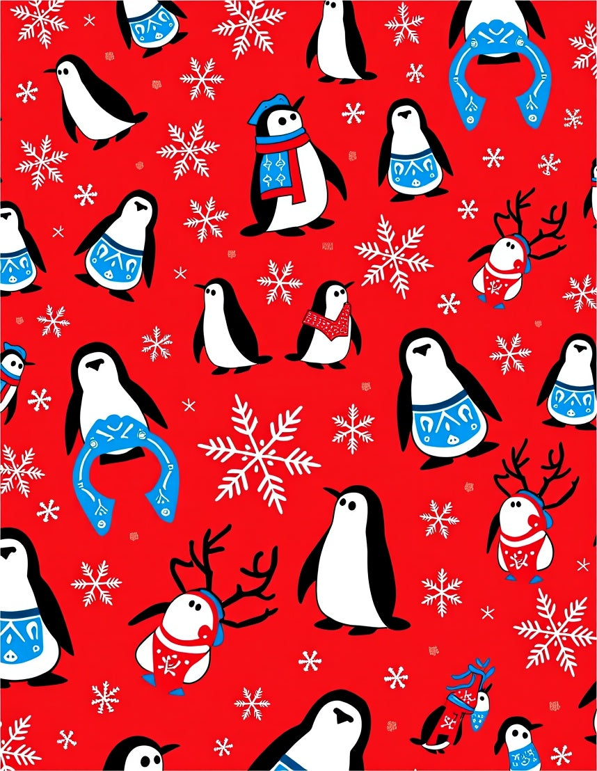 Whimsical Penguin and Reindeer Snowflakes Rug