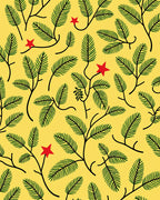 Bright Yellow Green Leaf Red Star Rug