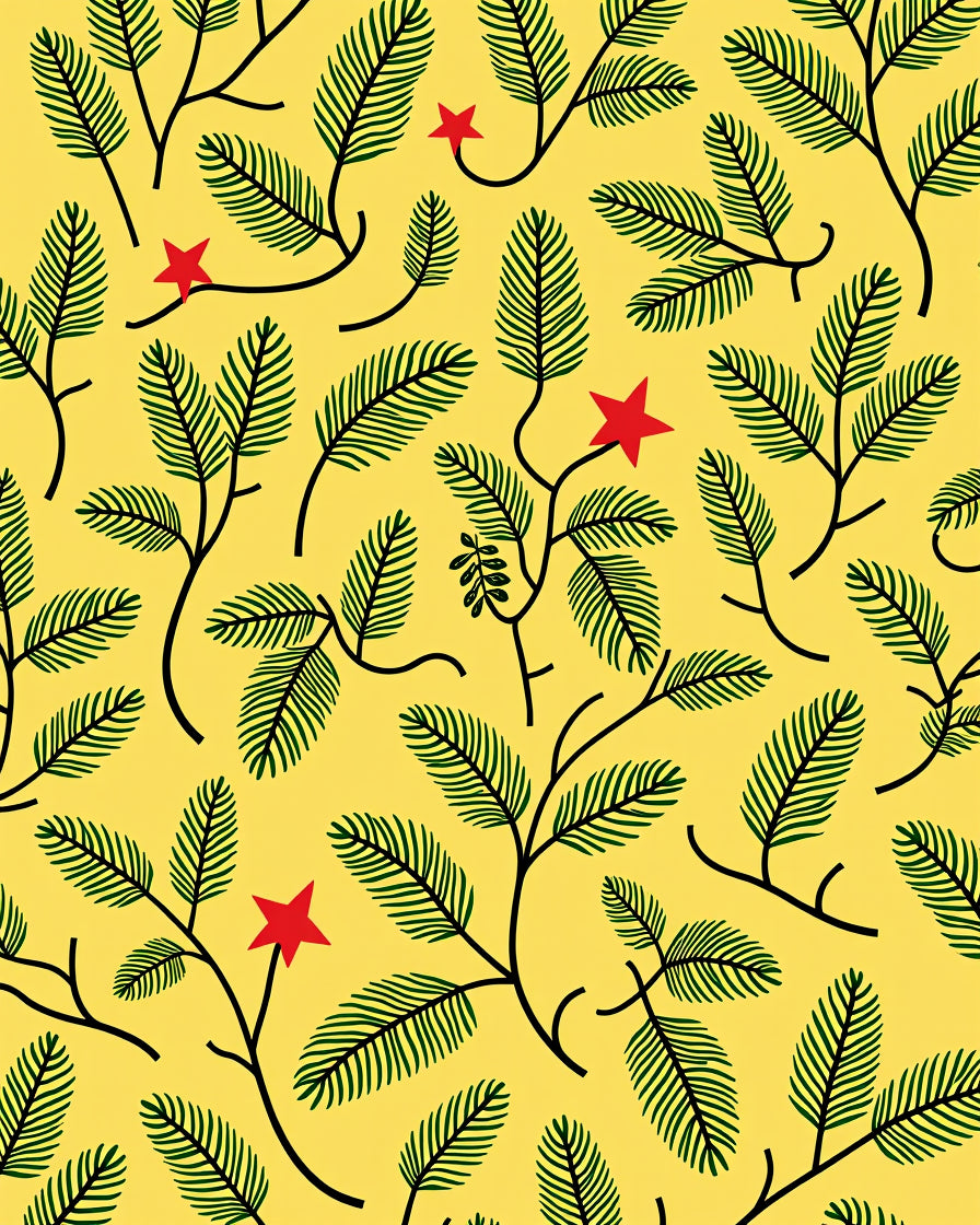 Bright Yellow Green Leaf Red Star Rug